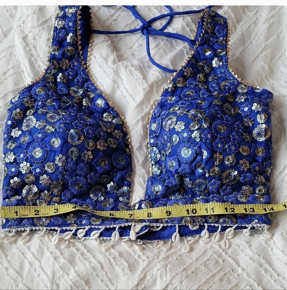 Blue Sequin Lengha / Lehenga Top - Picture 3 of 4